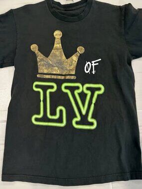 Black Graphic Tee - Gold Crown & Neon Green LV Initial Print